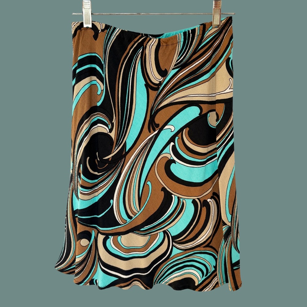 Abstract Patterned Midi Skirt - Black, Brown, and Teal
